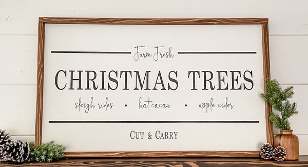 Handcrafted Farm Fresh Christmas Trees sign made out of wood