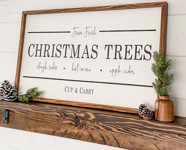 Handcrafted Farm Fresh Christmas Trees sign made out of wood