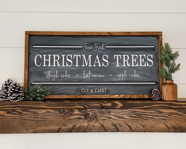 Handcrafted Farm Fresh Christmas Trees sign made out of wood