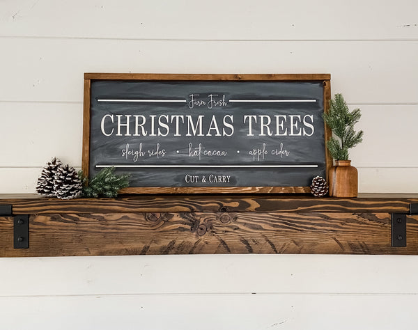 Handcrafted Farm Fresh Christmas Trees sign made out of wood