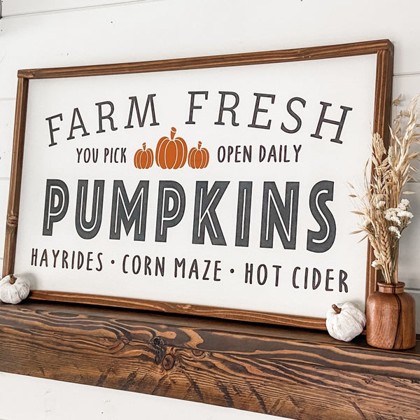 Handcrafted Farm Fresh Pumpkins sign made out of wood