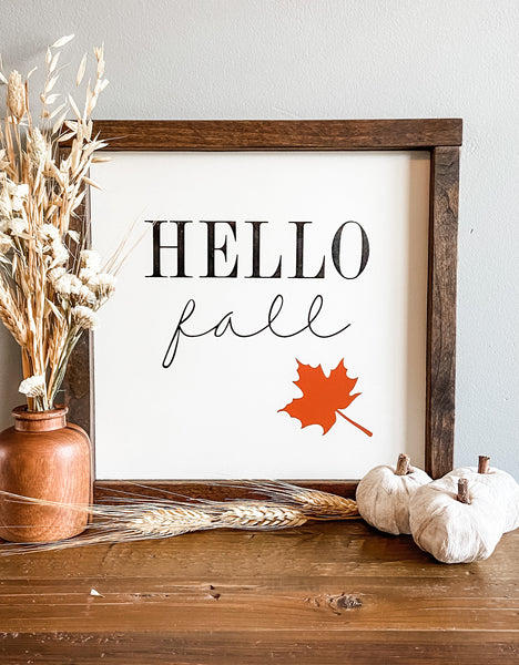 "Hello Fall" sign handcrafted out of wood